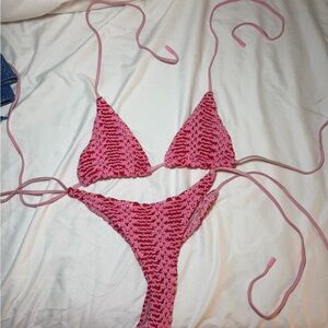 Triangl Pink Crochet Bikini Set